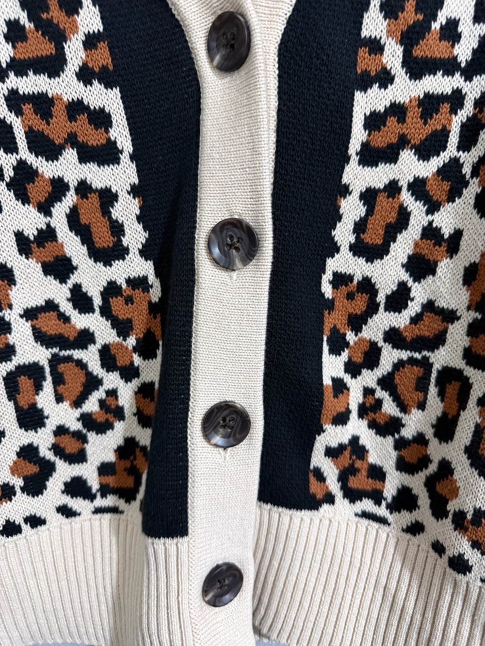 CAbi Leopard Print Cardigan Sweater - Cream/Tan/Black - Picture 6 of 12